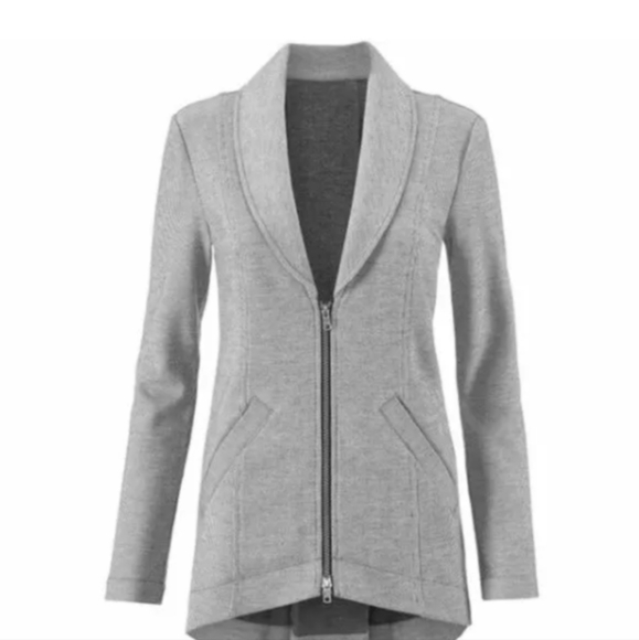 CAbi Drop Off Zip Jacket Size L Pinstripe Front Back Zipper High Low Hem 5300 - Picture 3 of 12